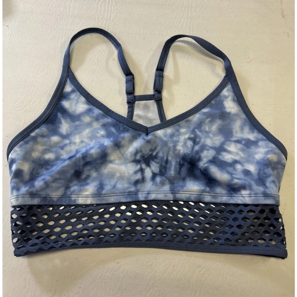 Victoria’s Secret PINK Ultimate Sports Bra L Blue Tie Dye Mesh Longline